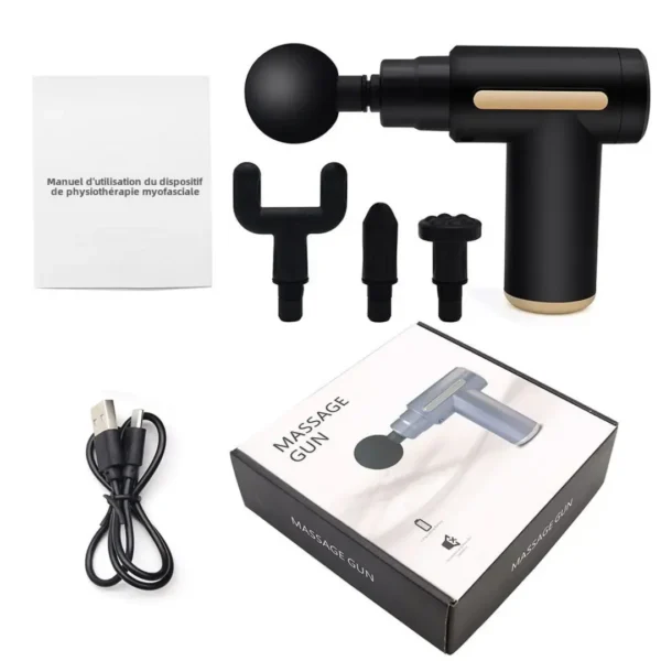 Pistolet de Massage Musculaire – Léger, Silencieux & Rechargeable | 4 Têtes – 6 Vitesses